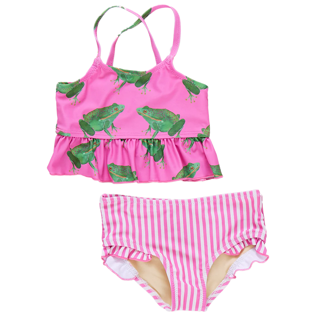 Pink Chicken - Girls Joy Tankini - Magenta Pink Frogs
