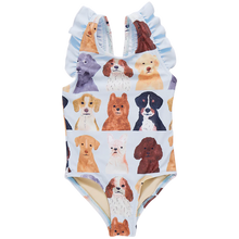 Load image into Gallery viewer, Pink Chicken - Girls Liv Suit - Light Blue Watercolor Dogs