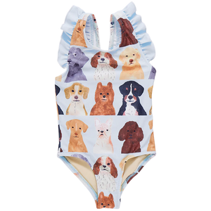 Pink Chicken - Girls Liv Suit - Light Blue Watercolor Dogs