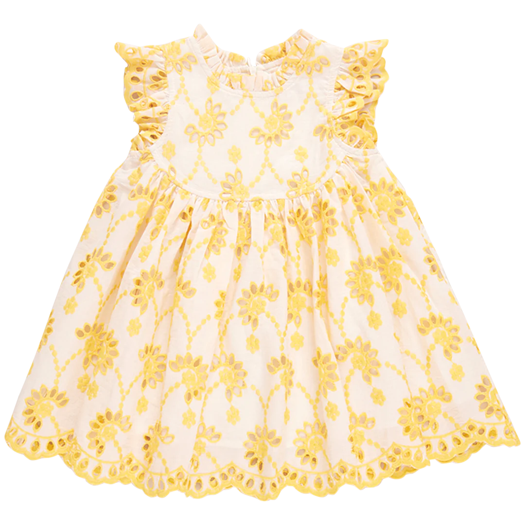 Pink Chicken - Girls Cynthia Dress - Bright Yellow Eyelet