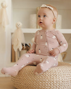 Bamboo Zip Footie - Pink Ghosts