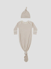 Load image into Gallery viewer, Quincy Mae - Knotted Baby Gown + Hat Set - Oat Stripe