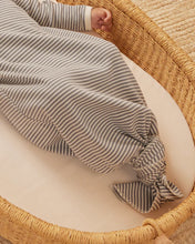 Load image into Gallery viewer, Quincy Mae - Knotted Baby Gown + Hat Set - Lagoon Micro Stripe