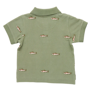 Pink Chicken - Boys Alec Shirt - Rainbow Trout Embroidery