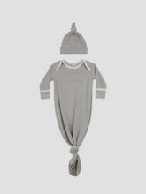 Load image into Gallery viewer, Quincy Mae - Knotted Baby Gown + Hat Set - Lagoon Micro Stripe