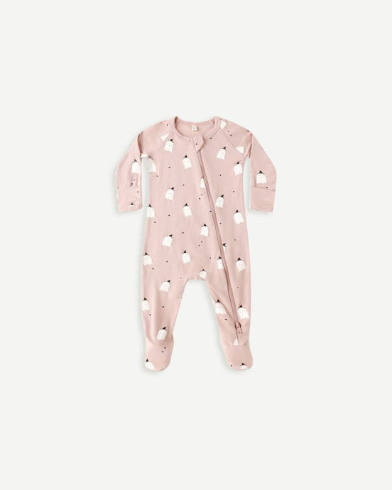 Quincy Mae - Bamboo Zip Footie - Pink Ghosts