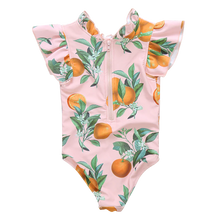 Load image into Gallery viewer, Pink Chicken - Girls Jennifer Suit - Pink Botanical Oranges