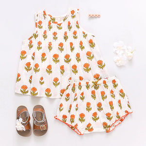 Pink Chicken - Baby Girls Jaipur 2-Piece Set - Small Orange Bud