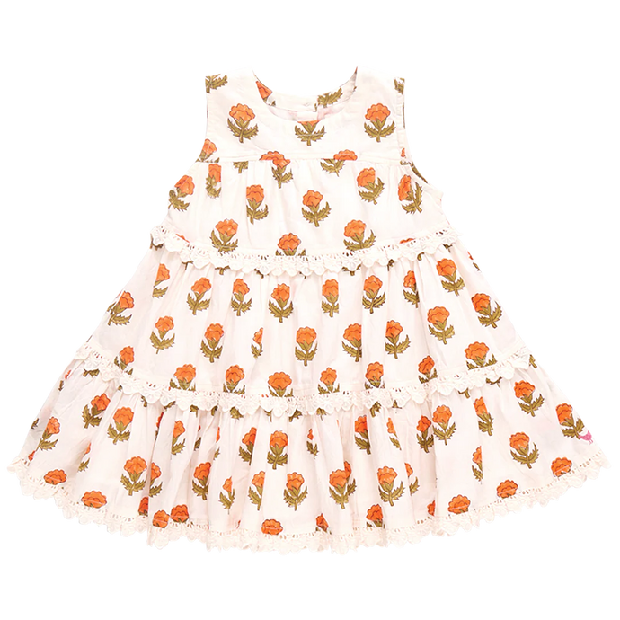 Pink Chicken - Girls Daphne Dress - Small Orange Bud