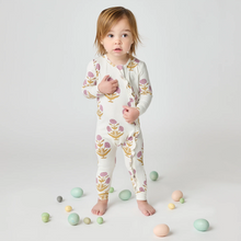 Load image into Gallery viewer, Pink Chicken - Baby Ruffle Bamboo Romper - Lavender Dandelion