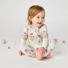 Load image into Gallery viewer, Pink Chicken - Baby Ruffle Bamboo Romper - Lavender Dandelion