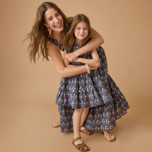 Load image into Gallery viewer, Pink Chicken - Girls Peachy Dress - Navy Strawflower