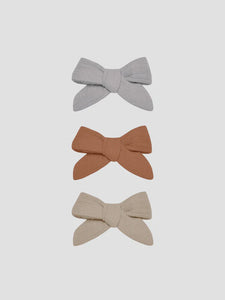 Quincy Mae - Bow W. Clip, Set Of 3 - Periwinkle, Clay, Oat
