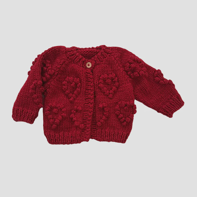 The Blueberry Hill - Heart Popcorn Cardigan - Red