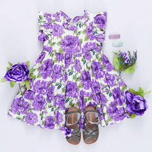 Load image into Gallery viewer, Pink Chicken - Girls Jennifer Dress - Purple Peonies
