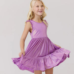 Pink Chicken - Girls Lame Kelsey Dress - Purple