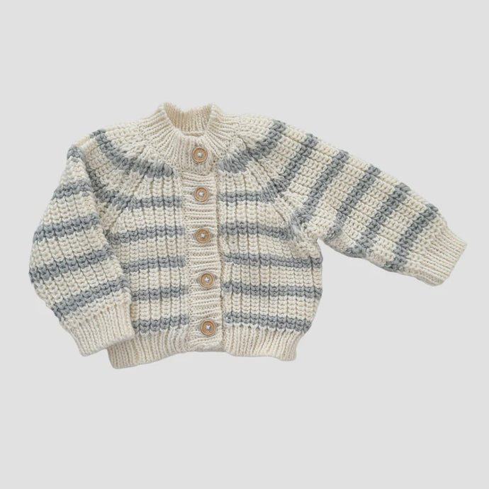 The Blueberry Hill - Rib Knit Stripe Cardigan - Bowie Grey