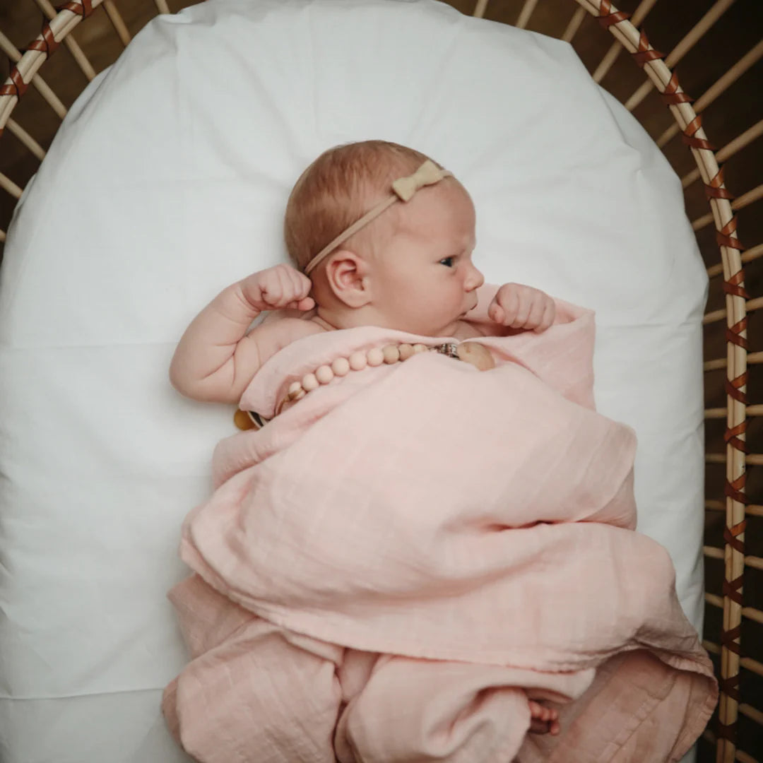 Mushie - Organic Cotton Muslin Swaddle Blanket - Rose Vanilla