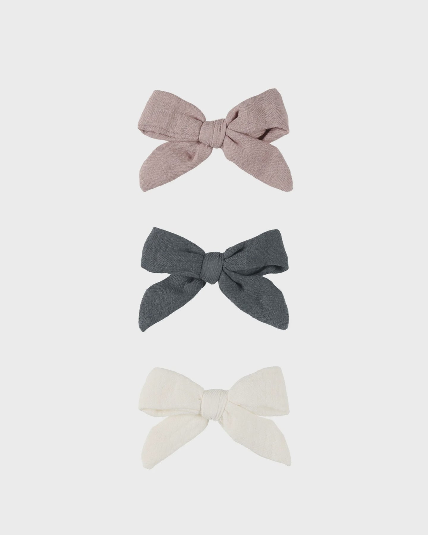 Quincy Mae - Bow W. Clip, Set of 3 - Indigo, Mauve, Ivory