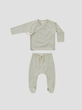 Load image into Gallery viewer, Quincy Mae - Wrap Top + Footed Pant Set - Sage Stripe