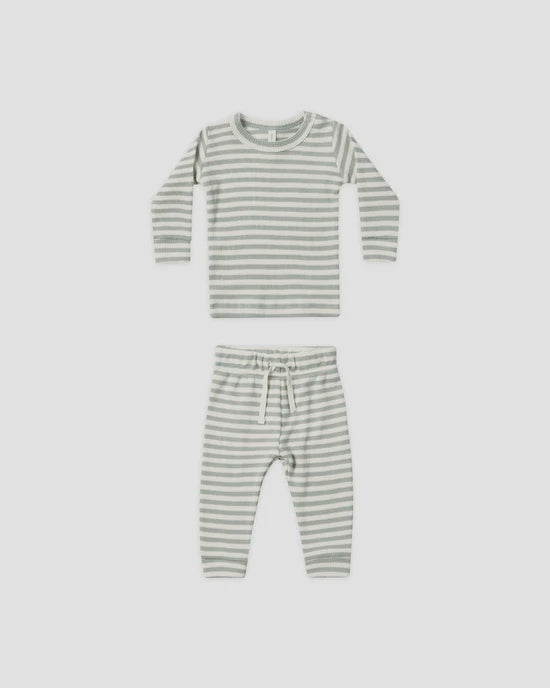 Quincy Mae - Waffle Top + Pant Set - Sky Stripe