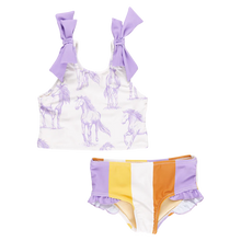 Load image into Gallery viewer, Pink Chicken - Girls Shelly Tankini - Lavender Horses