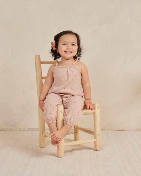 Quincy Mae - Smocked Jumpsuit - Blush / Cherries