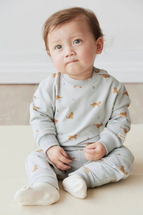 Organic Cotton Jalen Track Pant - Lenny Leopard Ocean Spray