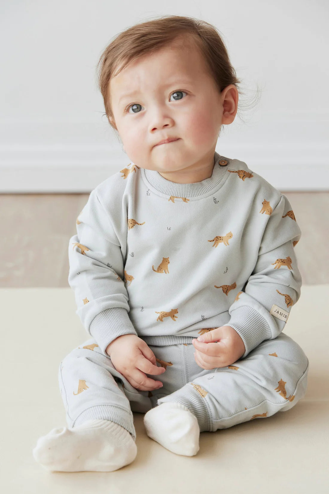 Organic Cotton Jalen Track Pant - Lenny Leopard Ocean Spray