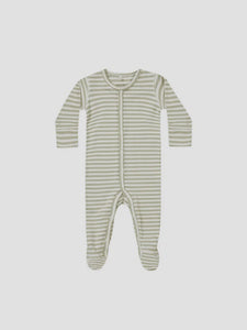 Quincy Mae - Full Snap Footie -  Sage Stripe