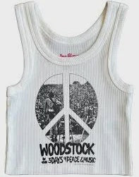 Rowdy Sprout - Woodstock Crop Tank Top - White