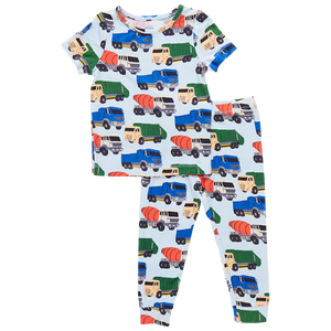 Pink Chicken - Kids Bamboo PJ Set - Dump Trucks