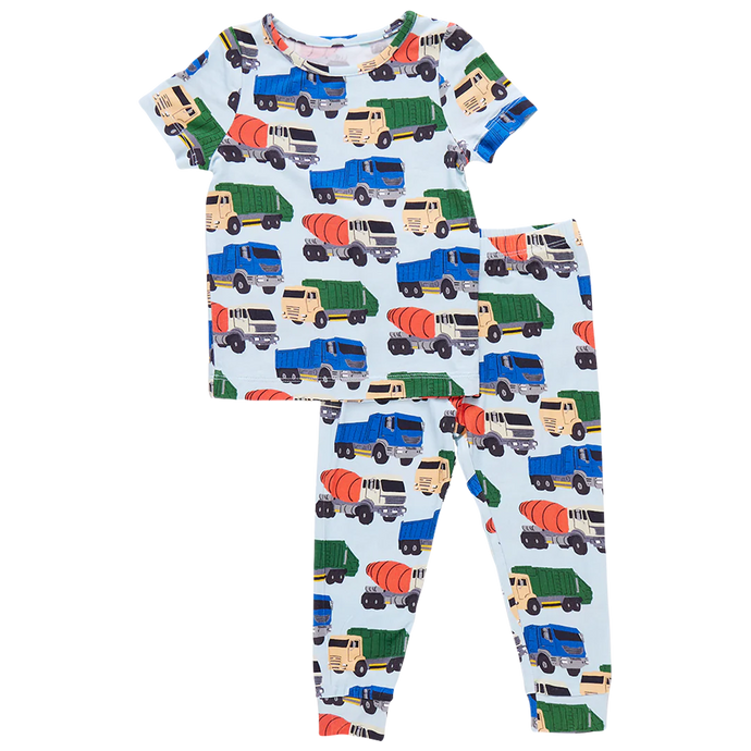 Pink Chicken - Kids Bamboo PJ Set - Dump Trucks