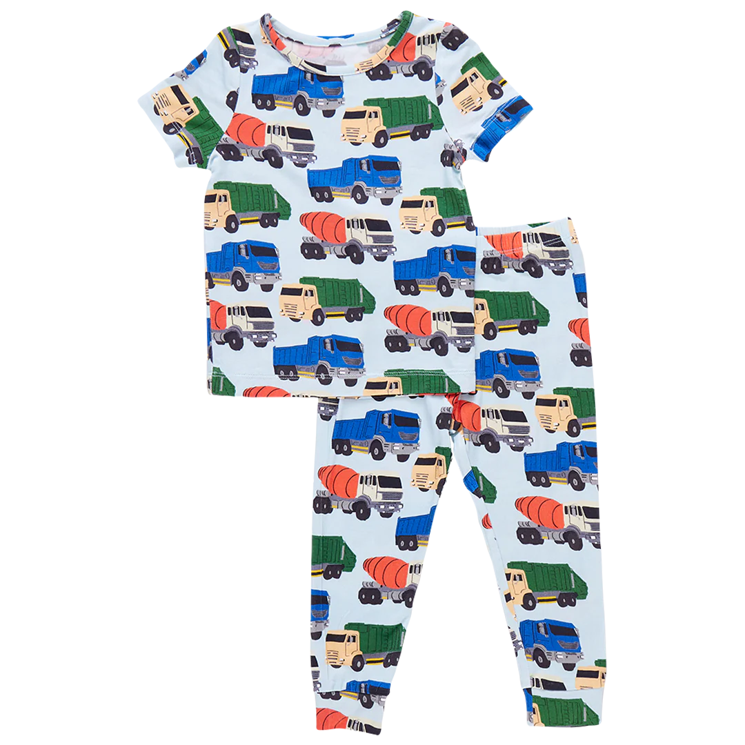 Pink Chicken - Kids Bamboo PJ Set - Dump Trucks