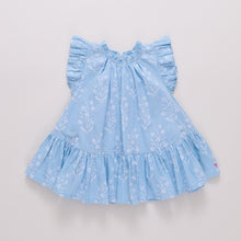 Load image into Gallery viewer, Pink Chicken - Girls Harper Dress - blue dewdrop block print