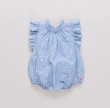 Load image into Gallery viewer, Pink Chicken - Baby Girls Harper Bubble - blue dewdrop block print