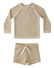 Load image into Gallery viewer, RYLEE + CRU - BOYS RASHGUARD SET - OCRE CHECK