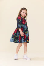 Load image into Gallery viewer, Pink Chicken - Girls Amara Dress - Navy Hibiscus Floral