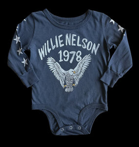 Rowdy Sprout - Willie Nelson Eagle LS Onesie - Vintage Black