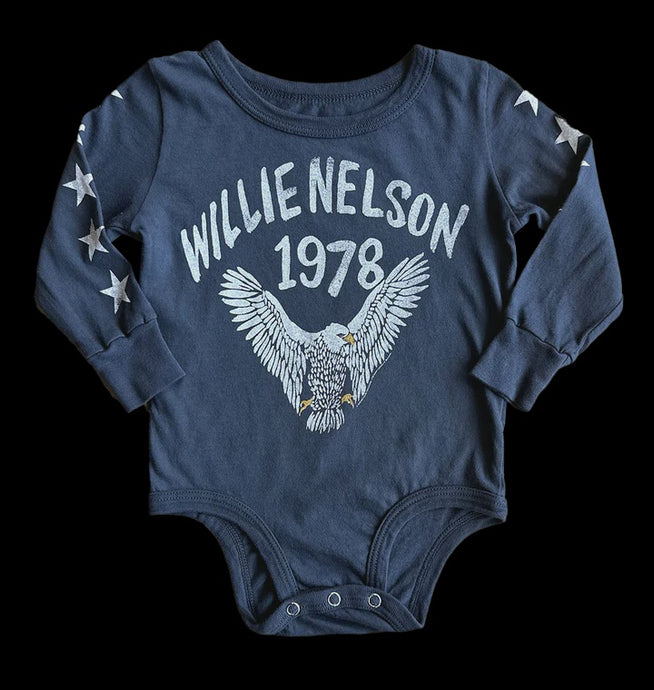 Rowdy Sprout - Willie Nelson Eagle LS Onesie - Vintage Black