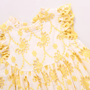 Pink Chicken - Baby Girls Cynthia Dress Set - Bright Yellow Eyelet