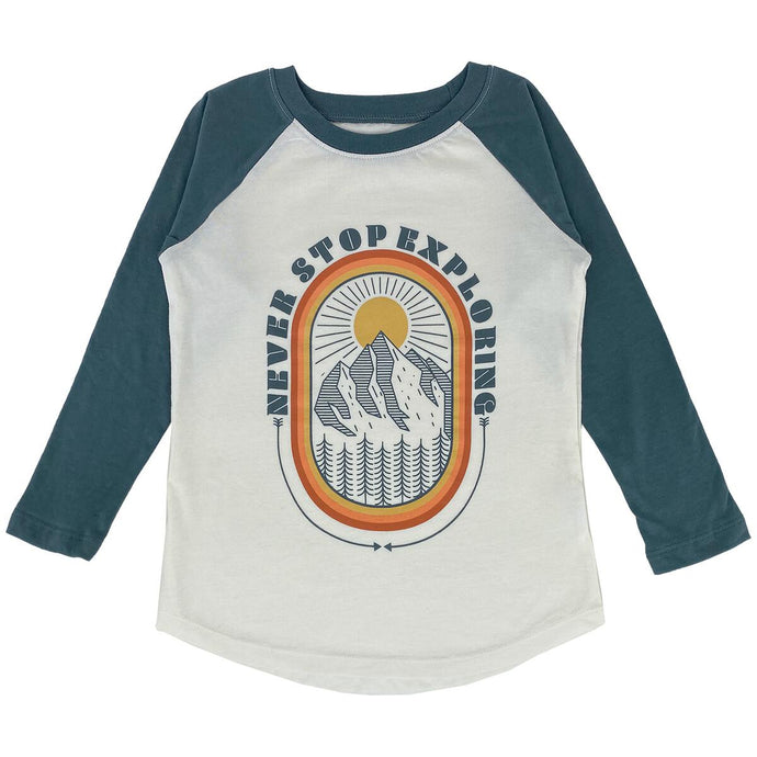 Tiny Whales - Exploring Raglan Tee - Natural / Blue Lake