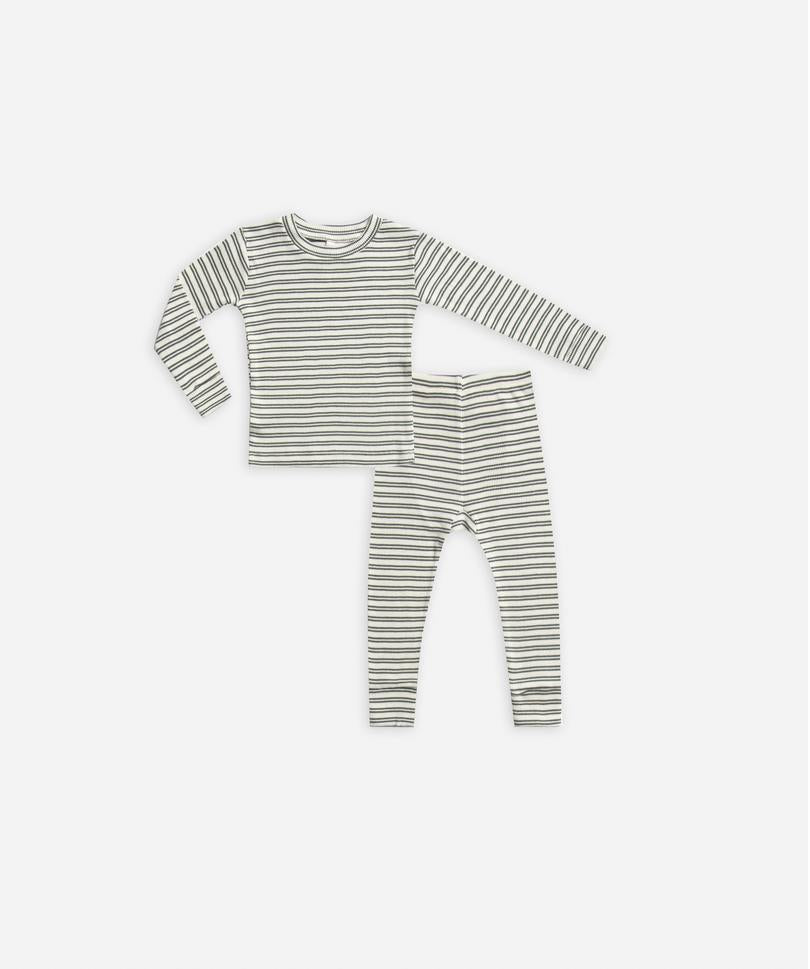 Rylee + Cru Ribbed Pajama Set/Spruce Stripe