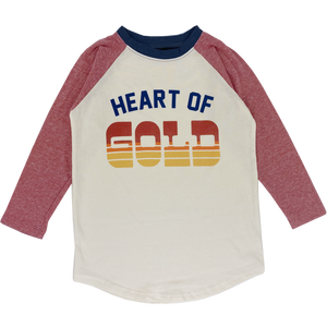 Tiny Whales - Heart of Gold LS Raglan - Natural/Tri Red