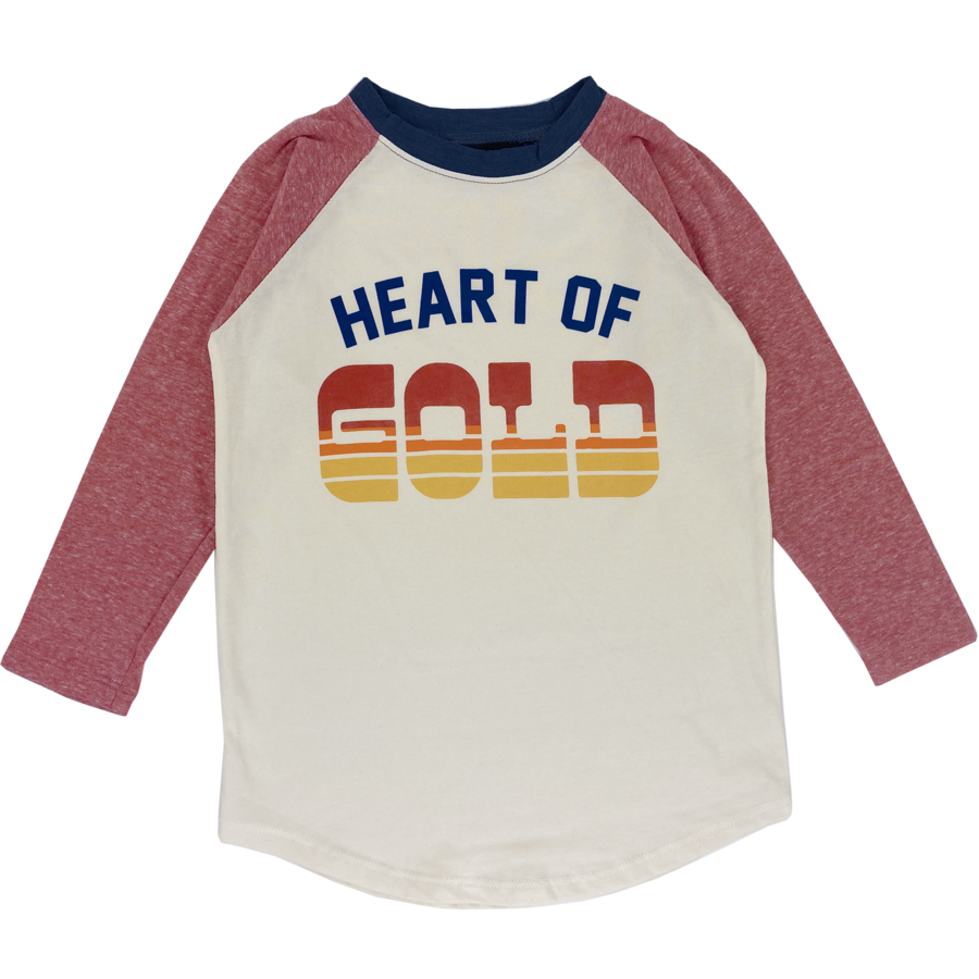 Tiny Whales - Heart of Gold LS Raglan - Natural/Tri Red