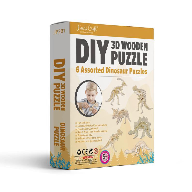 Hands Craft - DIY 3D Wooden Puzzle Dinosaur- 6 ct.