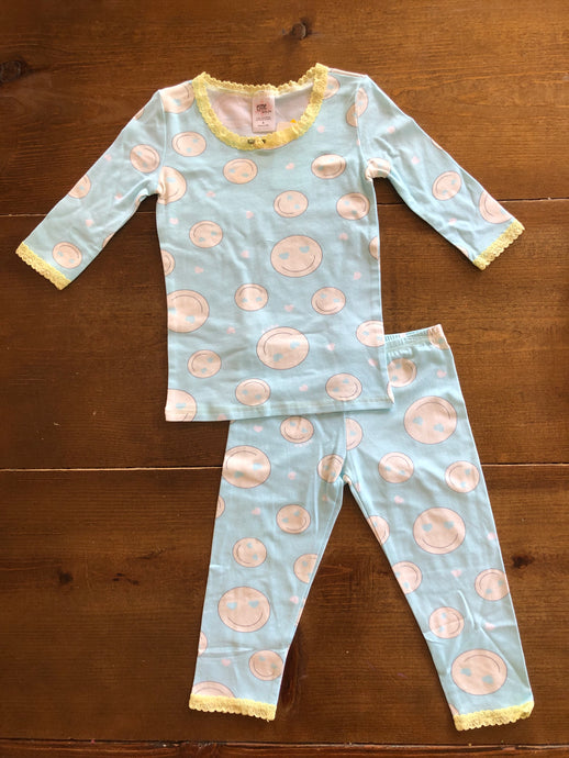 Esme - Smiley Blue 3/4 Top & Leggings Pajama Set