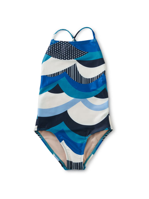 Tea Collection - Cross Back One-Piece Swimsuit - Waves