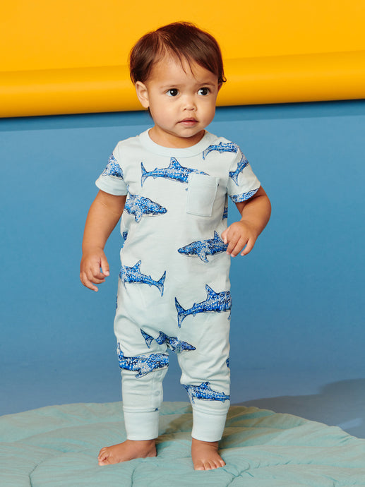 Tea Collection - Pocket Baby Romper - Whale Sharks in Blue