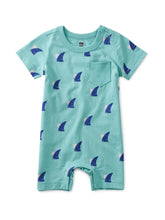 Load image into Gallery viewer, Tea Collection - Pocket Shortie Baby Romper - Shark Fin Sunset in Teal